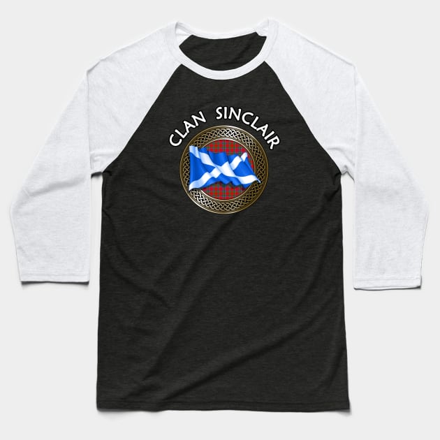 Clan Sinclair Crest & Tartan Knot Baseball T-Shirt by Taylor'd Designs